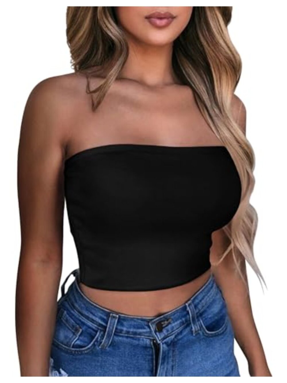Women's Strapless Crop Top Sleeveless Slim Fit Summer Tube Top Backless Bandeau